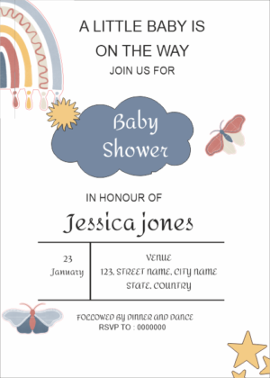 Boho Baby Shower Invitation Card, Create online using this card template