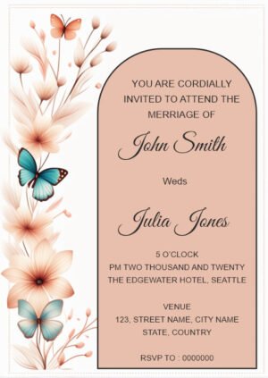 Butterfly online wedding invitation card design, flowar garden, butterfly on flower