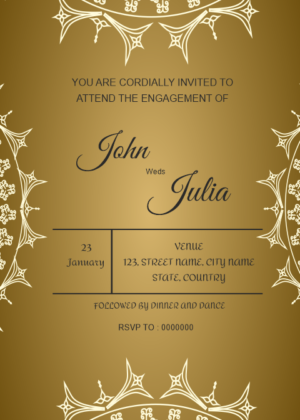 Digital Ring Ceremony Invitation Card, Golden Background with Mandala Decoration
