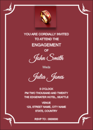Engagement Invitation card with name editing, brown background with beautiful ring