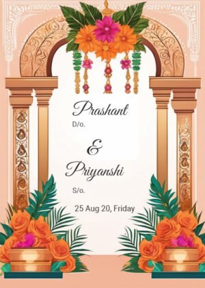 Floral arch wedding invitation, Indian themed beautiful invitation card