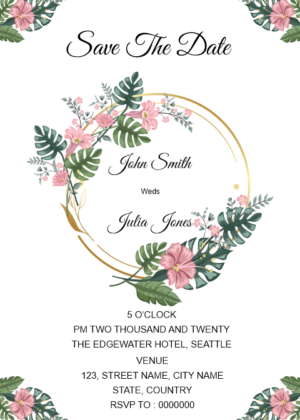 Floral Digital Invitation card design, floral Wreath with flower corner