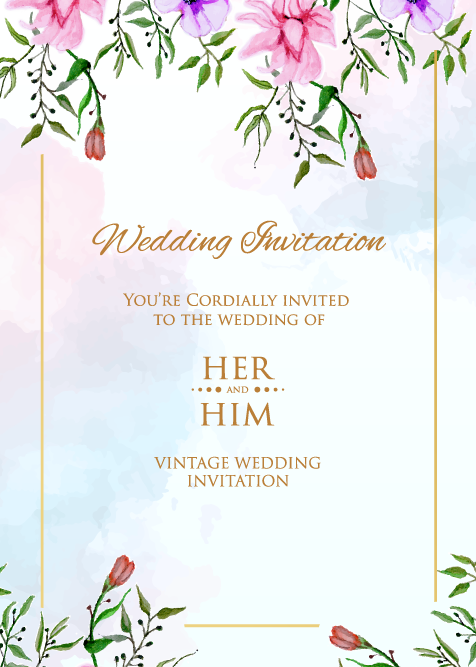 Wedding Invitation card beautiful design hanging flowers and rainbow background