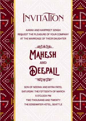 Hindu Marriage Invitation Card, Rajasthani pattern motif chunri design make this card perfect choice