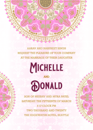 Pink Mandala Wedding Invitation Card with beautiful background