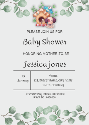 Charming Baby Shower Invitation Card, Hanging leave and homestead puppy decoration