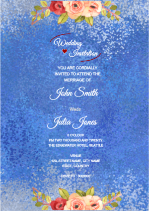 Blue Sparkle wedding invitation card design, texture blue color with white sparkle on it
