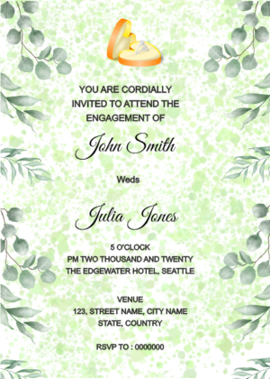 Leaves engagement invitation card design, beautiful leaves border with engagement ring clipart