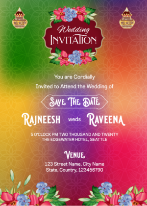 Rainbow Indian Wedding Invitation card design,