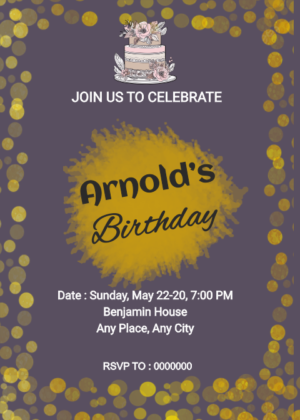 Glittering birthday Invitation Card, brush strokes and dotted sparkles