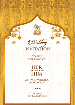 Golden Ganesha Hindu Wedding Invitation Card