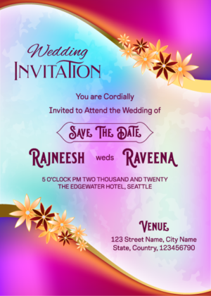 Rainbow Elegance Wedding card, Indian themed Hindu Shadi card