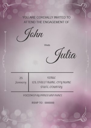 Bokeh Engagement Invitation card, brush effect and out of focus camera effect tempalte