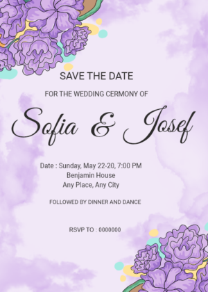 Online editable wedding save the date card , cloud brush effect over pink background and floral decoration