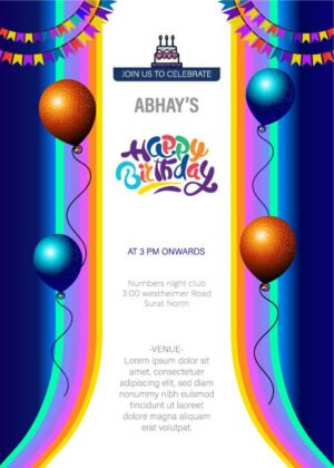 Birthday party invitation card online beautiful balloons and happy birthday logo