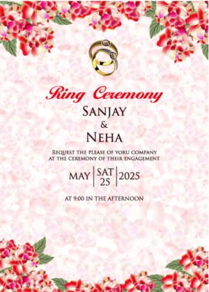 Custom Engagement Invitation, floral and ring decoration