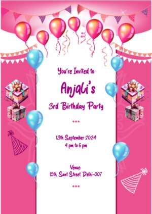 Happy Birthday Card with name edit, balloon and other decoration