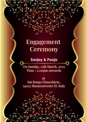 edit name with this beautiful vibrant Hindu engagement invitation card with name editing