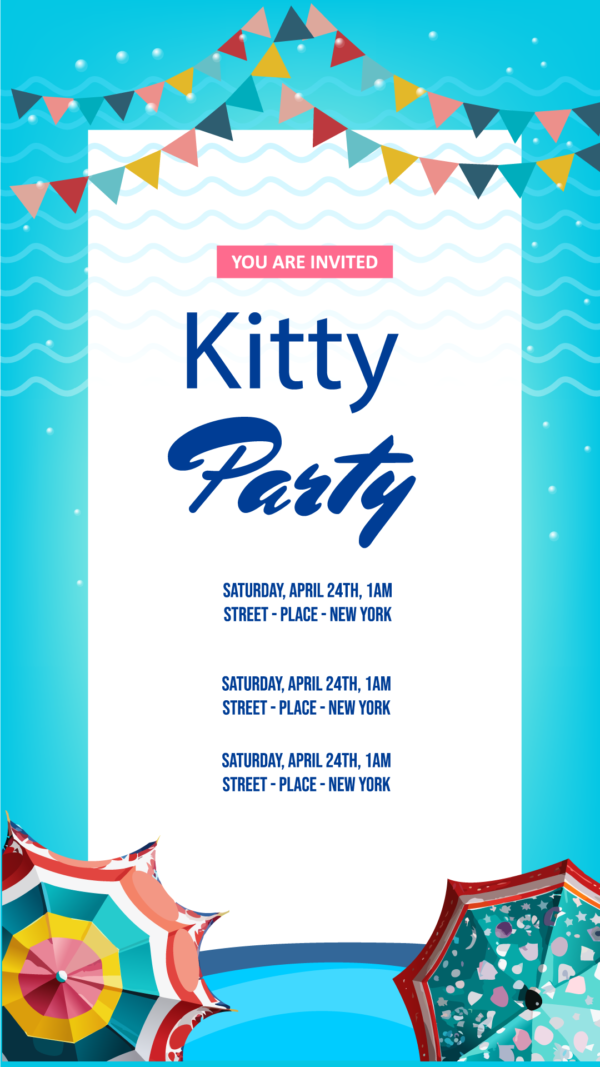 Kitty party card online free, aqua themed, pool party invitation
