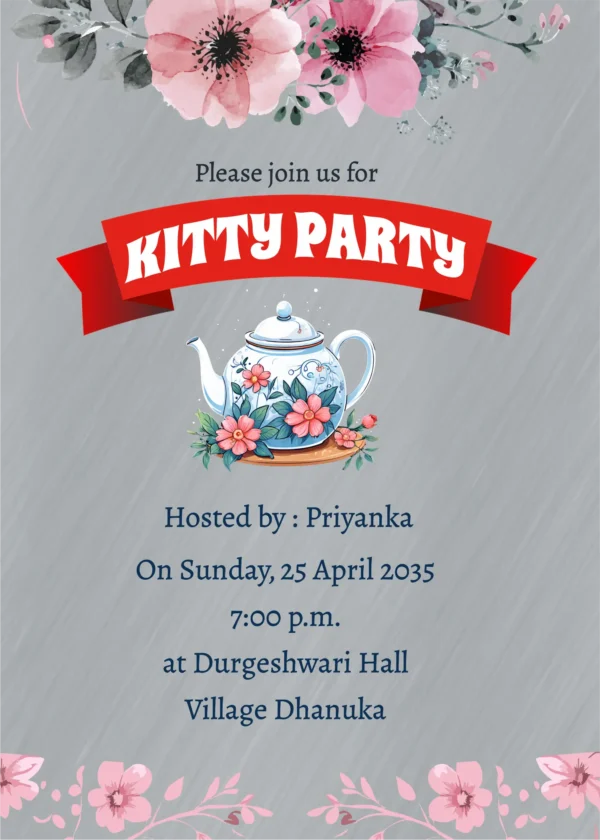 flower theme kitty party invitation card
