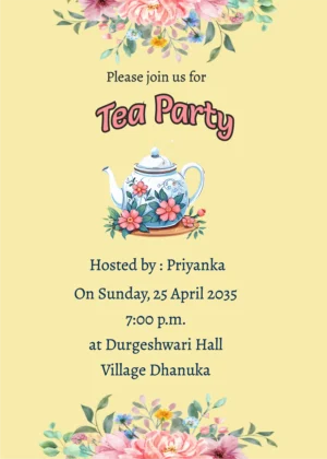 Tea party invitation card, online editable e invite