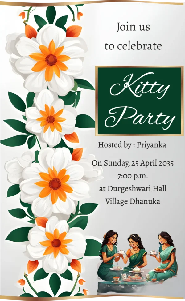 Kitty party invitation template, Beautifully crafted, latest unique design.