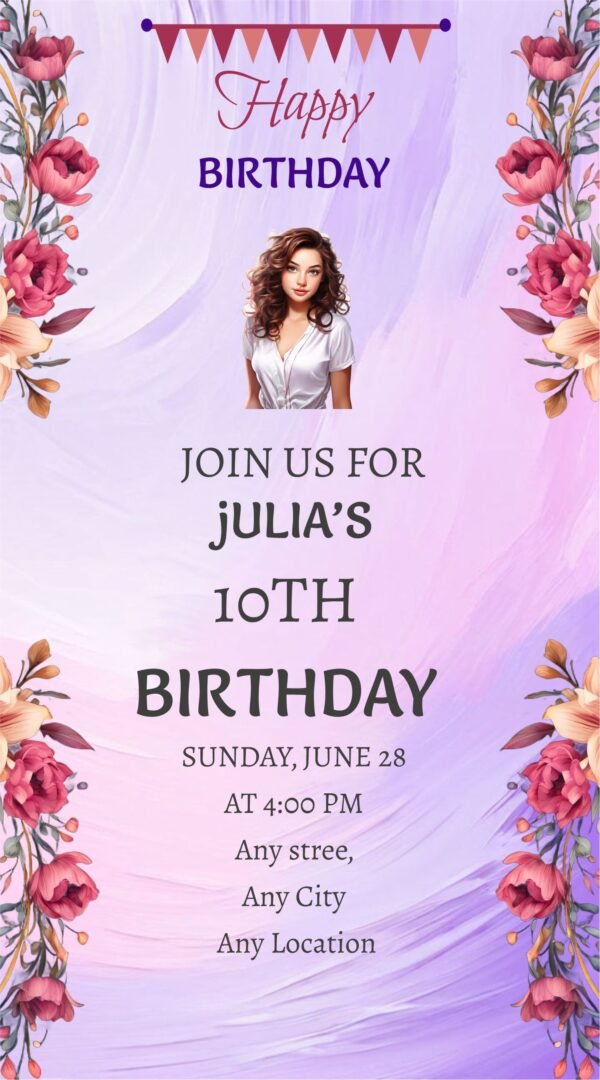 Floral Birthday Invitation with photo