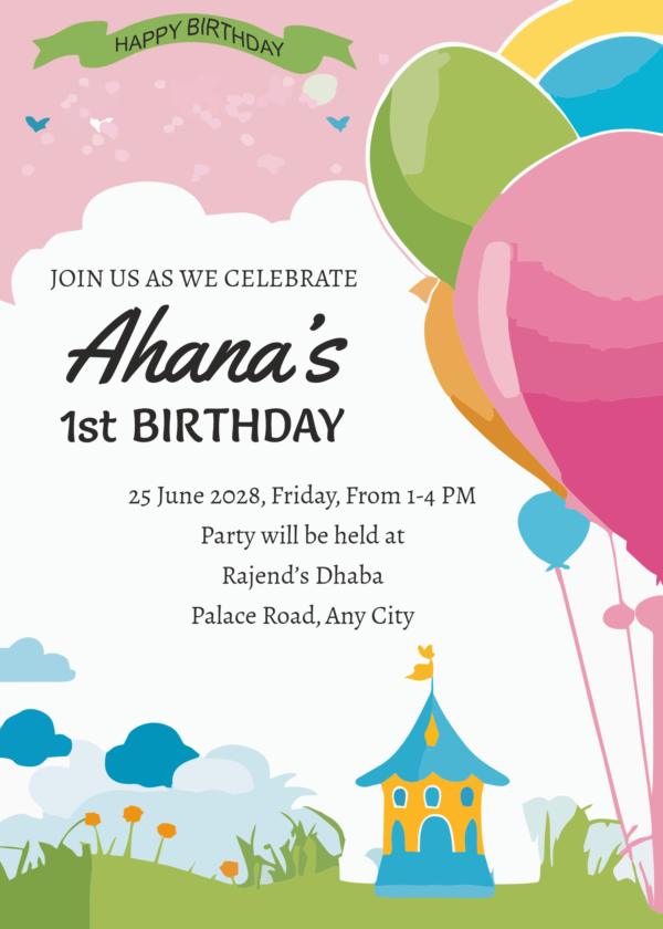 Free First Birthday Invitation Card design