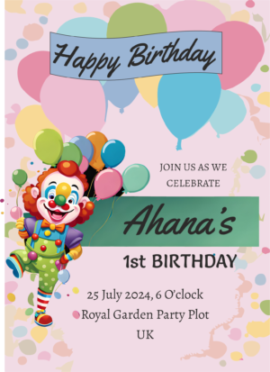 One year birthday invitation template.