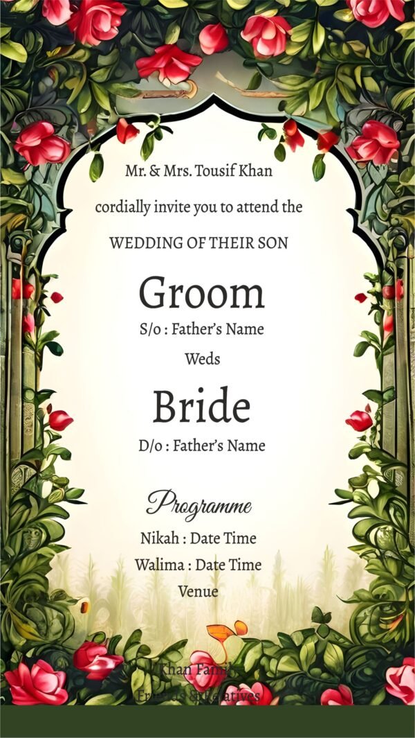 Online editable muslim wedding card free download.