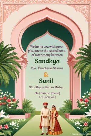 Mughal Garden Themed Wedding Invitation Template.