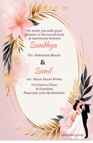 Pink floral wedding invitation template.